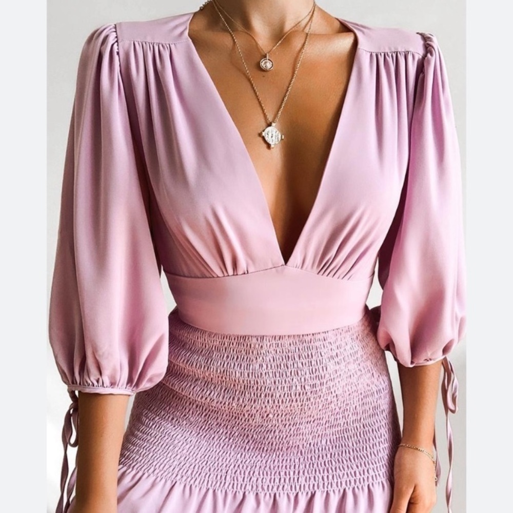 DO + BE smocked long sleeve lavendar dress 13057